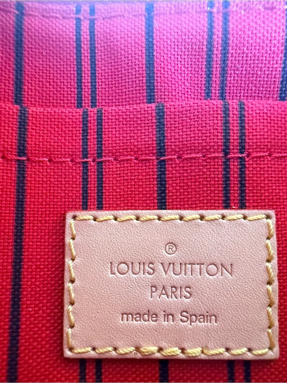 Louis Vuitton Monogram Neverfull Pouch in Brown with Red Trim and Red Interior